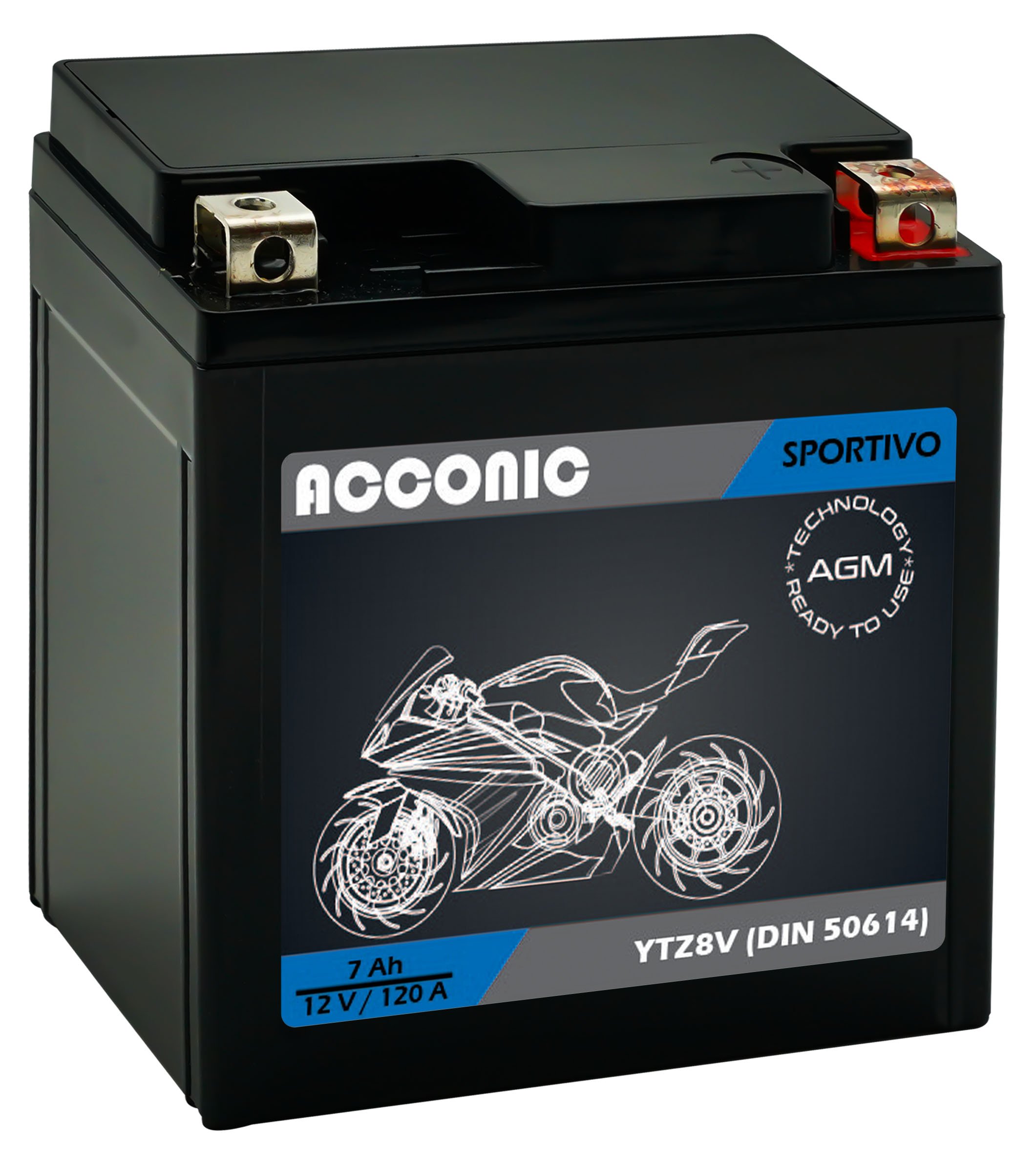 ACCONIC Sportivo AGM YTZ8V Motorradbatterie 7 Ah 12V (DIN 50614)